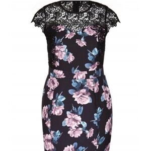 City Chic Pink Floral Sheath Midi Dress Cap Lace Sleeve - M - 18